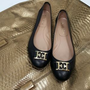 Escada Logo black flats ballet leather shoes